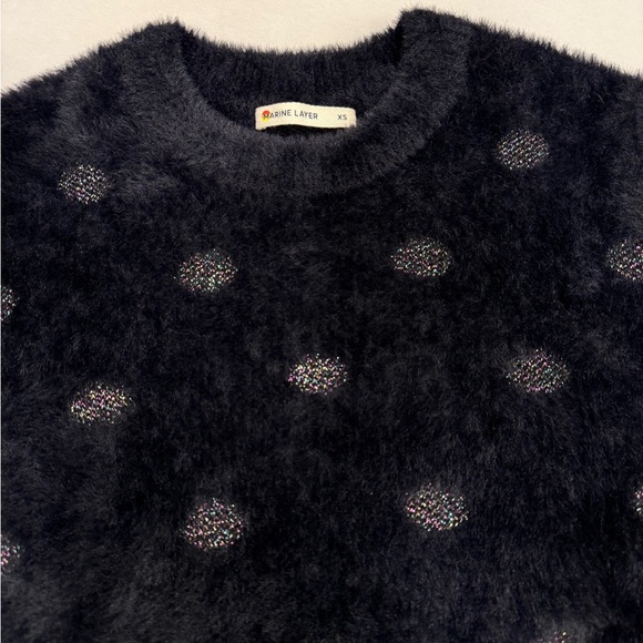 Marine Layer Sweater Size XS Black Fuzzy Eyelash Polka Dot Crewneck - Picture 2 of 10